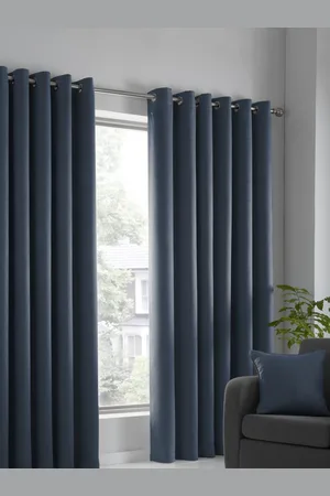 FUSION Blue Strata Room Darkening Woven Pair of Eyelet Curtains 167 x 137cm