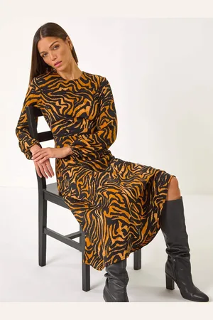 Roman Animal Print Belt Detail Midi Dress AU 10