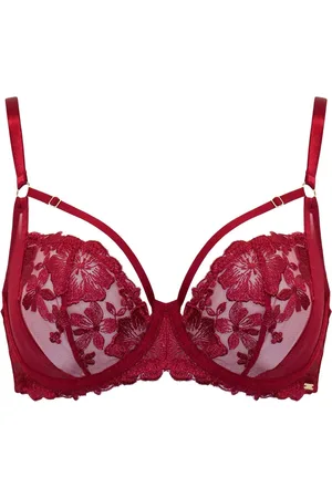 Pour Moi Red India Bold Floral Embroidery Non Pad Bra 36 E
