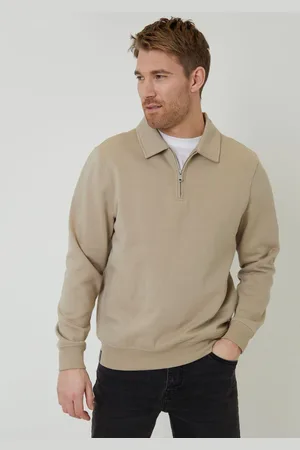 Threadbare Natural Quarter Zip Collared Sweatshirt XXL