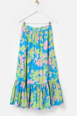 Oliver Bonas 100% Cotton Luminous Floral Tiered Midi Skirt 6