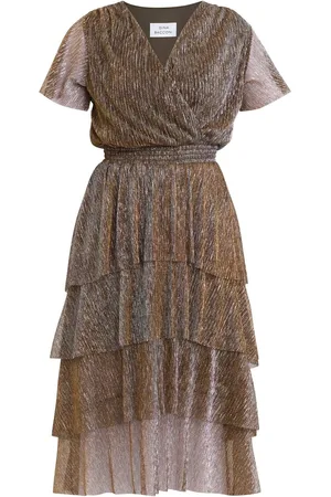 Gina Bacconi Cheri Metallic Knit Tiered Dress AU 14