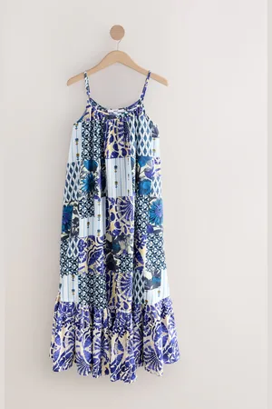 Next 100% Cotton Strappy Tiered Midi Dress AU 12