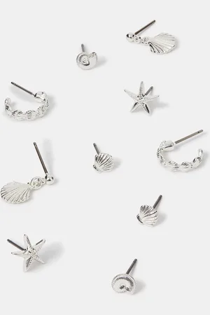 Accessorize Silver Tone Sterling Shell Earrings 5 Pack One