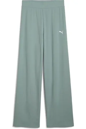 PUMA Green Womens ESS ELEVATED High-Waist Straight Leg Rib Pants M