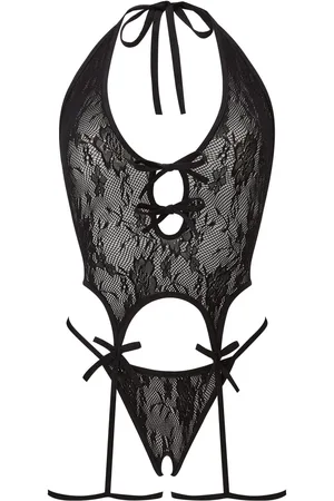 Ann Summers Black Kourtney Lace Crotchless Cami Suspender Set XL-XXL