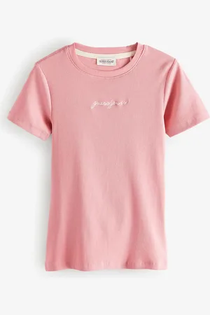 Guess Pink Slim Fit 100% Cotton Ribbed Logo Cropped Baby T-Shirt S