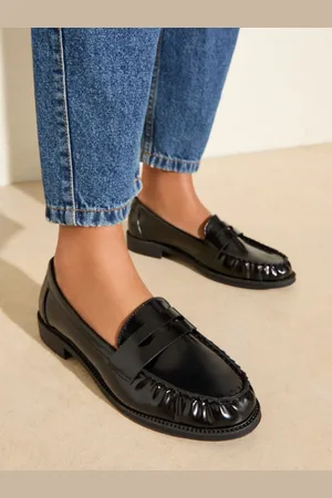 Friends Like These Flat Ruched Comfort Slip On Patent Faux Leather Penny Loafers AU 6 (EU 37)