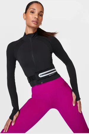 Sweaty Betty Black Athlete Crop Seamless Workout Zip-Up Sweatshirt L