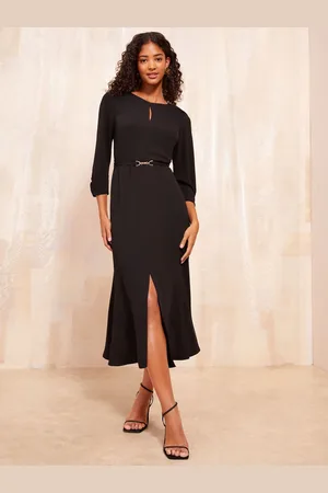 Friends Like These Petite Long Sleeve Gold Belted Tailored Midi Dress AU 10