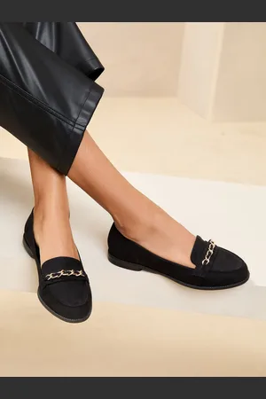 Lipsy London Standard Fit Flat Slip On Chain Trim Faux Suede Loafers AU 11 (EU 42)