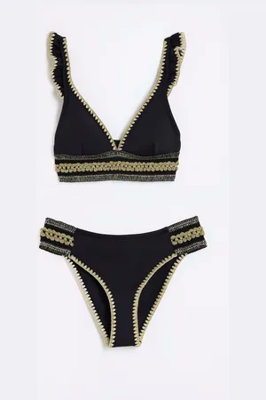 River Island Black Frill Elastic Bikini Set AU 18
