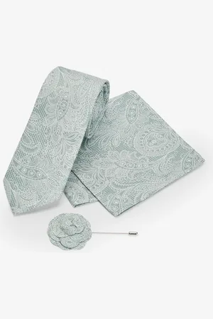 Next Sage Green Textured Paisley Tie, Pocket Square And Pin Set One