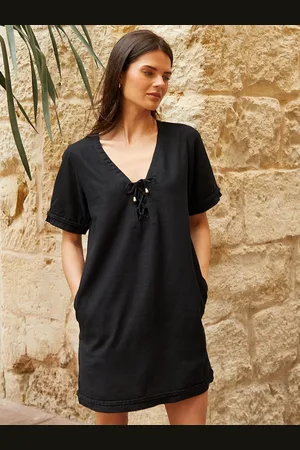 Threadbare Linen Blend Lace Front Detail T-Shirt Dress 10