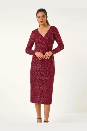 Roman Sequin Front Wrap Midi Stretch Dress AU 14