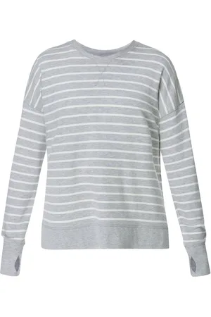 Sweaty Betty LilyWhite LightGreyMarl Stripe After Class Longline Sweatshirt XL