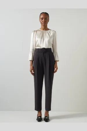 LK Bennett Black Tabitha Belted Crepe Trousers AU 12