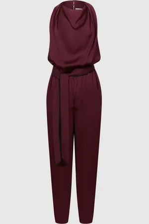 Reiss Burgundy Red Frida Bow-Back Jumpsuit AU 8