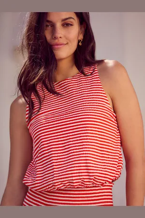 Next Red/White Stripe 100% Cotton Sleeveless Bubble Hem Top AU 20