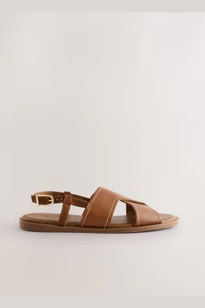 Next Tan Brown Leather Standard/Wide Fit Forever Comfort Stitched Slingback Sandals AU 8.5 (EU 40)