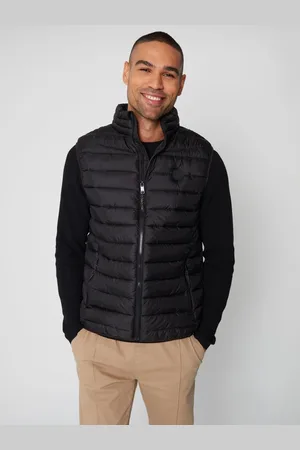 Threadbare Black Matte Finish Padded Funnel Neck Gilet XL