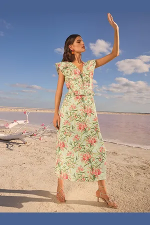 Love & Roses V & A I Printed Broderie Peplum Ruffle Short Sleeve Midi Dress AU 16