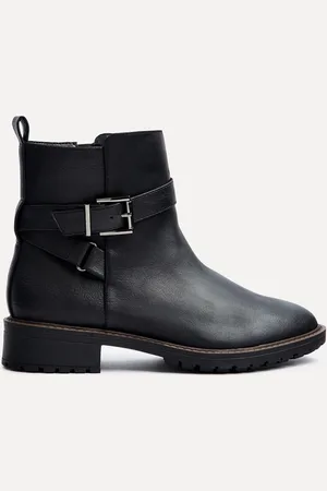 Linzi Black Edie Wide Fit Buckle Detail Ankle Boots AU 7 (EU 38)