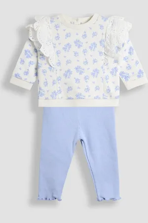JoJo Maman Bébé Blue Ditsy Floral Organic Cotton 2-Piece Floral Sweatshirt & Leggings Set 7492cm