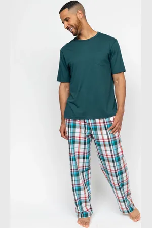 Cyberjammies Green Check Pyjama Bottoms and Solid Jersey T-Shirt L