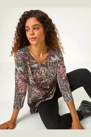 Roman Black/Brown Animal Print Stretch Tunic AU 20