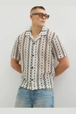 River Island Regular Fit Crochet Zig Zag Revere Shirt S
