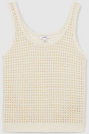 Reiss Ivory Claudia Linen Open-Knit Vest M