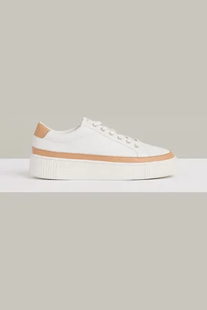 Reiss Camel/White Leanne Grained Leather Platform Trainers AU 8 (EU 39)