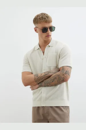 River Island Ecru Short Sleeve Pointelle Crochet 100% Cotton Shirt S