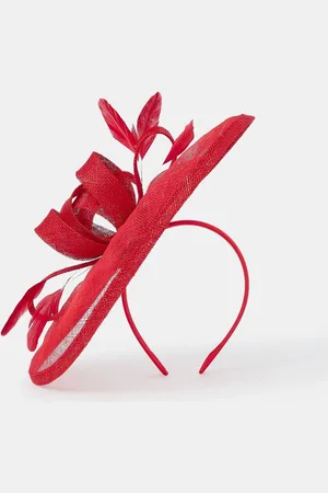 Accessorize Red Woven Bow Feather Disc Fascinator Hat One