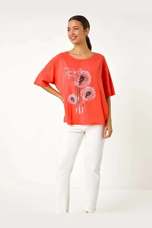 Roman Orange 100% Cotton Dandelion Hotfix Tunic Top M
