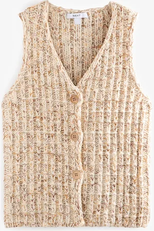 Next Yellow Stitch Knitted Button Up Waistcoat With Wool XXL Regular