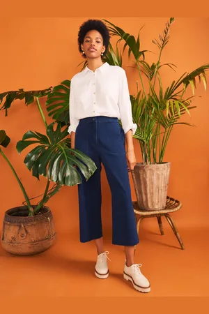 White Stuff Blue Belle Wide Leg Cropped Trousers AU 6