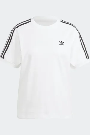 adidas White 3 Stripe T-Shirt small