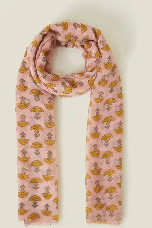 Accessorize Pink Lightweight Floral Block Print Scarf One