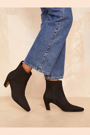 Friends Like These Black Curved Kitten Heel Faux Suede Ankle Boot AU 7 (EU 38)