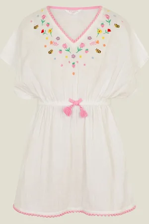 Accessorize Girls Floral Embroidered Kaftan 100% Cotton Dress 5