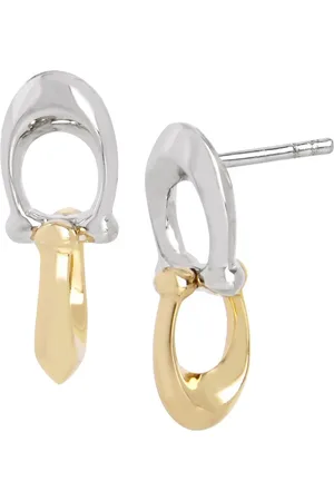 Coach Gold Tone Signature C Double Drop Stud Earrings One