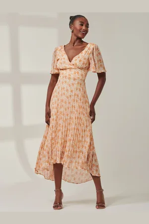 Jolie Moi Chelsea Pleated Chiffon Dip Hem Maxi Dress AU 18