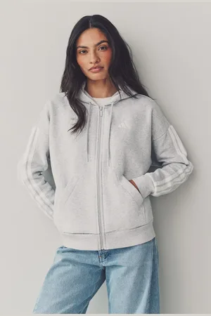 adidas Grey Essentials 3-Stripes Full Zip Fleece Hoodie AU 24-26