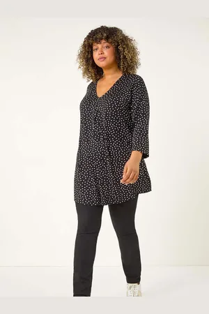 Roman Black Curve V-Neck Spot Print Tunic AU 26-28