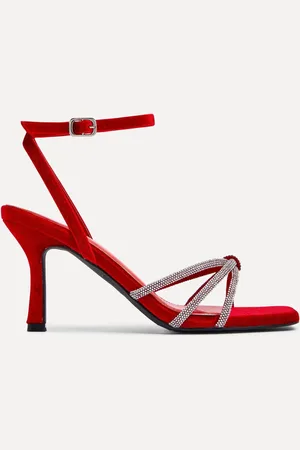 Linzi Red Polly Stiletto Heeled Sandals With Diamante Knot Detail AU 6 (EU 37)