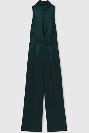 Reiss Teal Green Farah Satin Cape Sash Jumpsuit AU 6