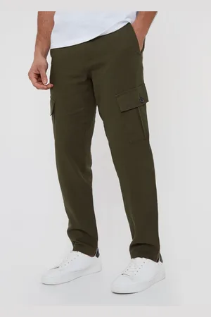 Threadbare Khaki Linen Blend Cargo Trousers 34
