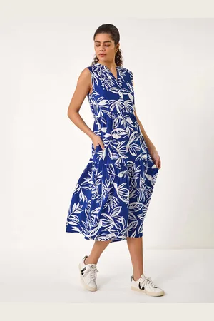 Roman Leaf Print Tie Midi Dress AU 20